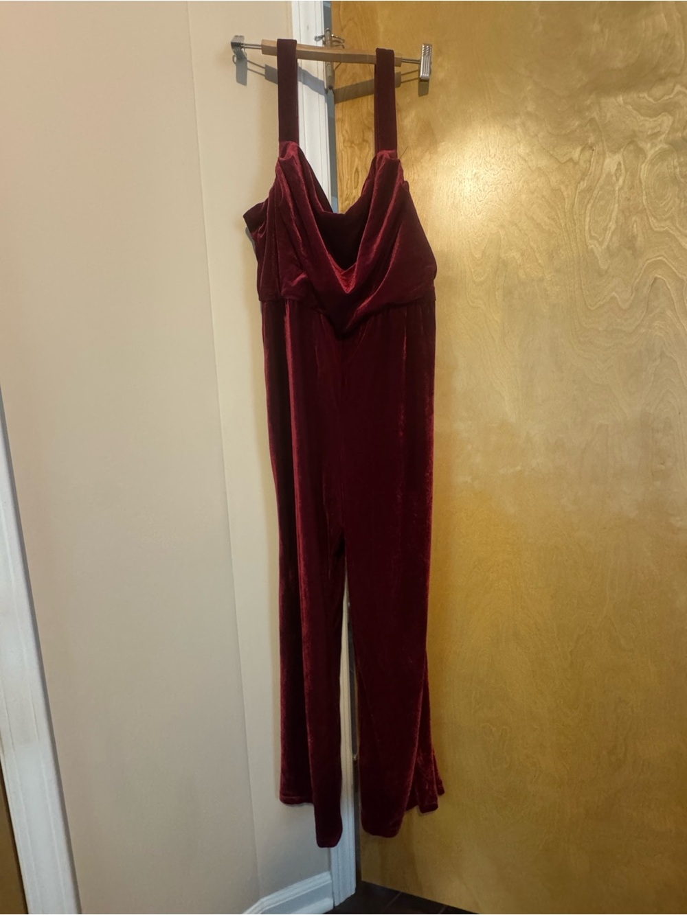 BCBG Velvet Cowl-Neck Burgundy Jumpsuit
